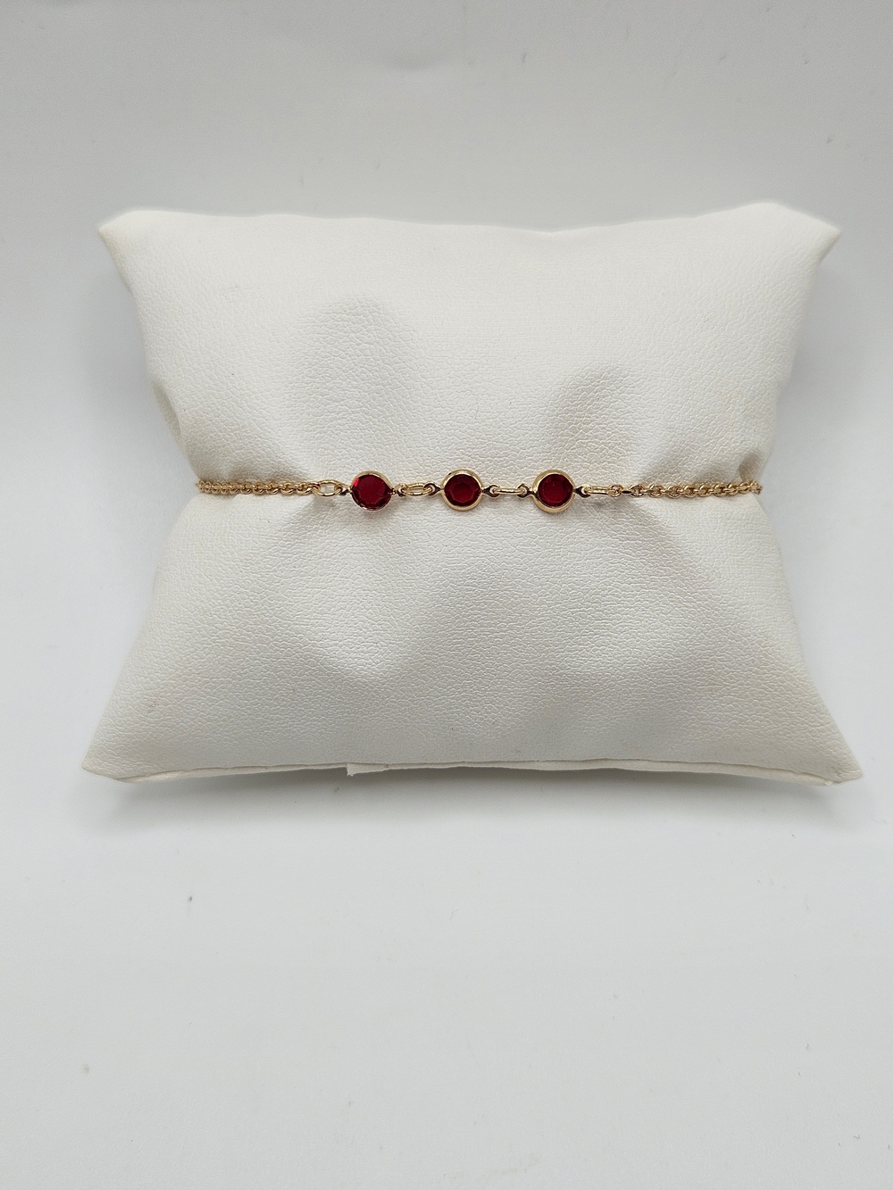 VINTAGE Avon Triple Red Rhinestone Dainty Gold Tone Bracelet Signed